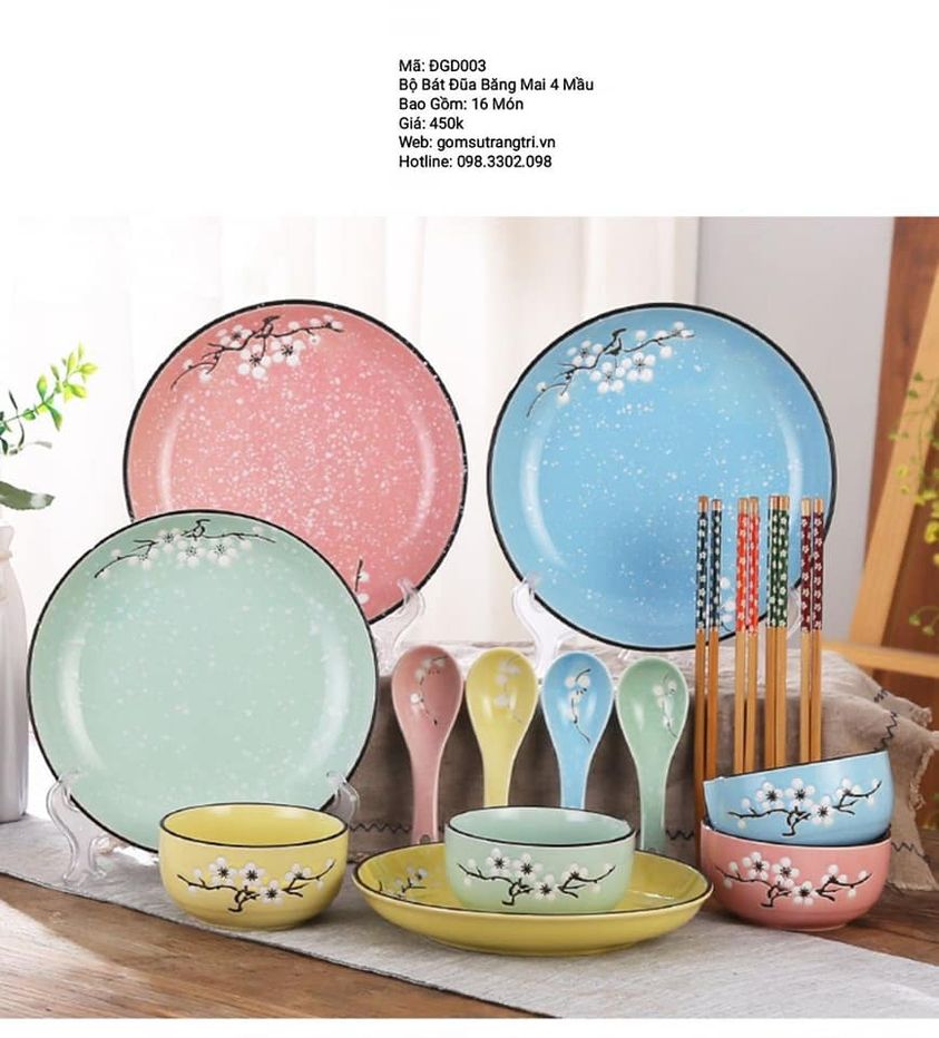 BỘ BÁT ĐŨA BĂNG MAI 4 MÀU